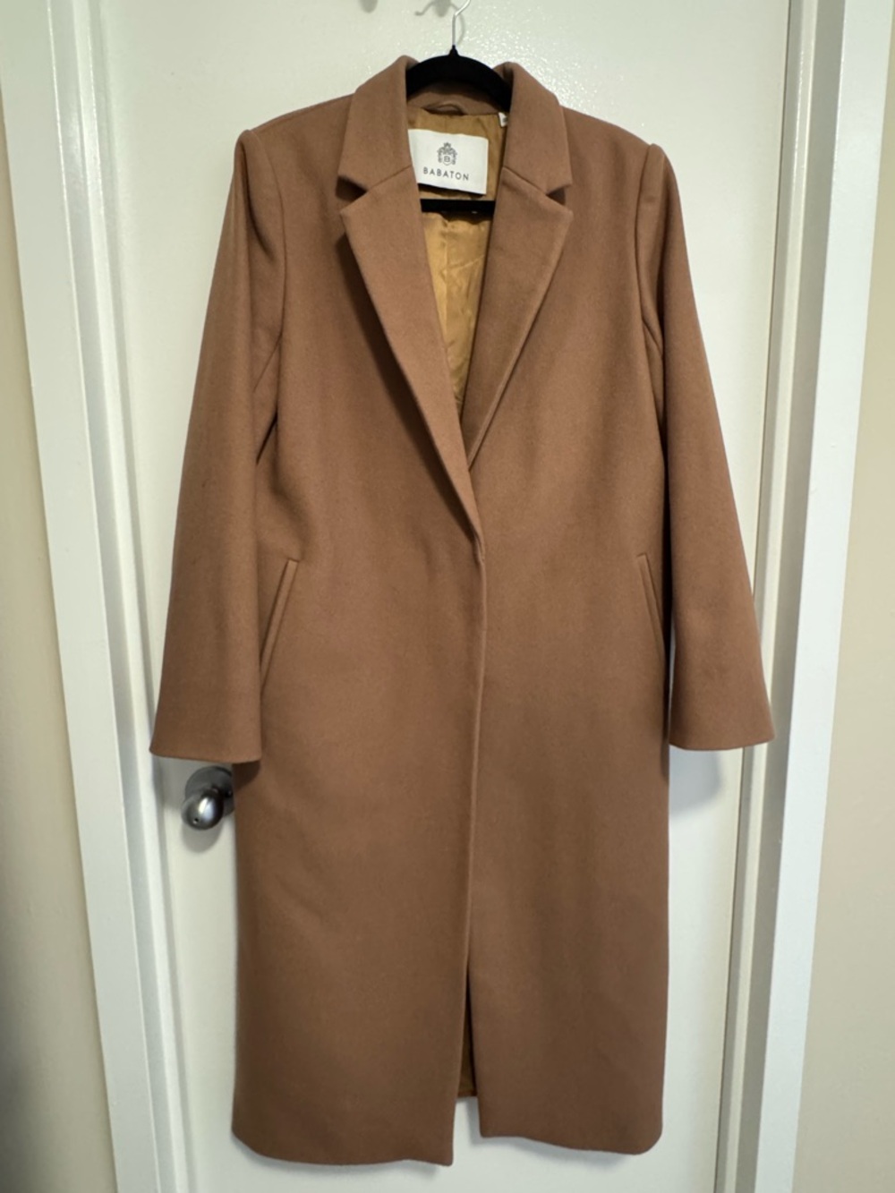 Babaton Camel Single-Breasted Wool Coat